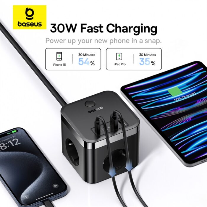 Baseus PowerCombo Cube 7-Ports Power Strip 30W - Image 2