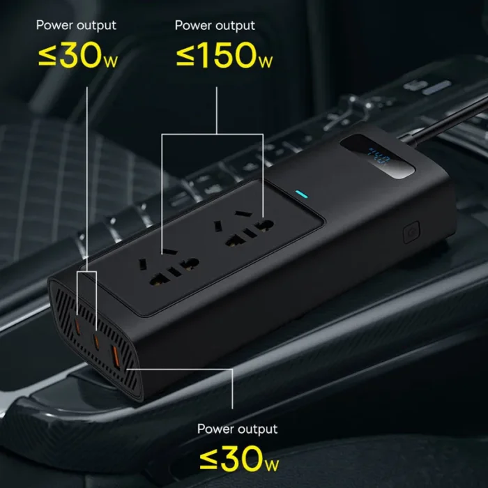 Baseus 150W Car Inverter USB Type C 30W DC 12V to AC 220V - Image 6