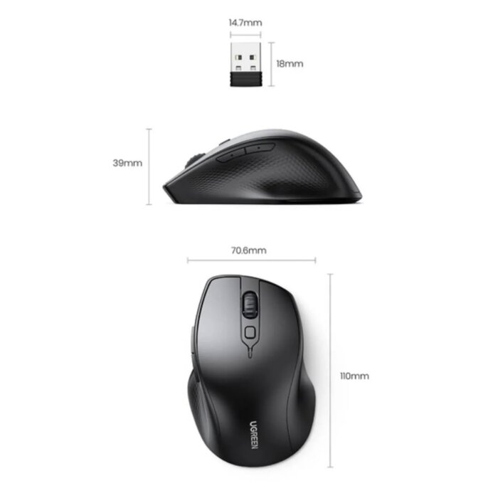 Ugreen  Wireless Mouse Bluetooth 5.0 Ergonomic 4000 DPI - Image 4