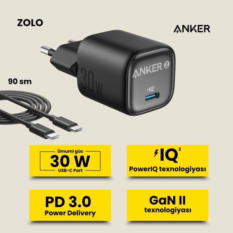 Anker Zolo Charger 30W GaN Cable